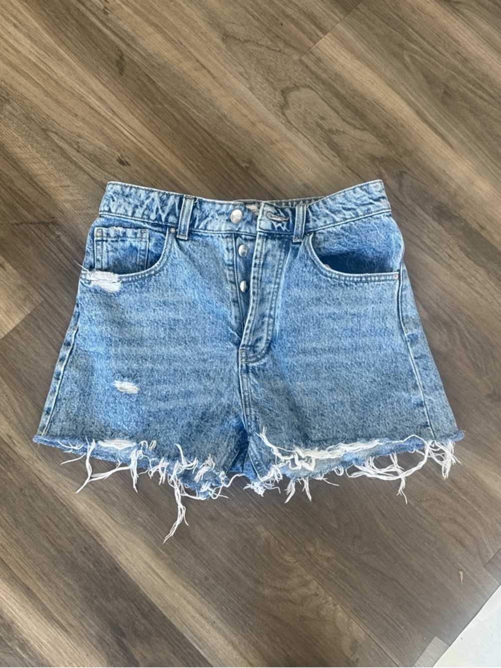 Zara Light Blue Distressed Denim Shorts